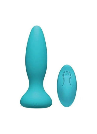 Vibrating turquoise silicone butt plug with multiple vibration settings and ergonomic design