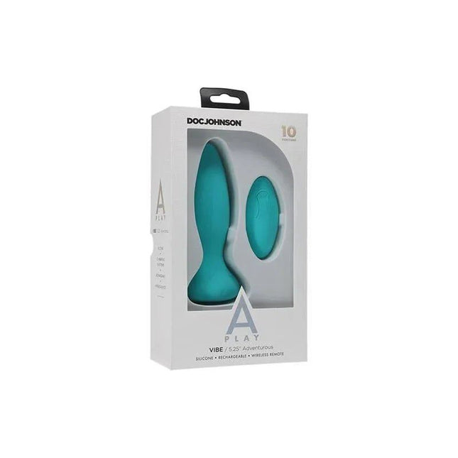 Turquoise vibrating butt plug made of body-safe silicone with multiple vibration settings and USB rechargeable design