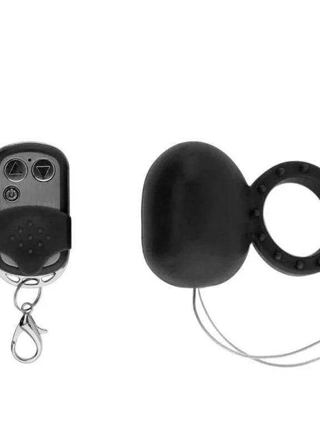 Black vibrating cockring with remote control for enhanced pleasure
