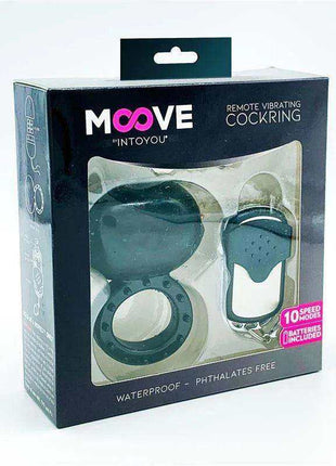 Vibrating Cockring with Remote Control Black in a boxed set, showing a dark ring and matching handheld remote control