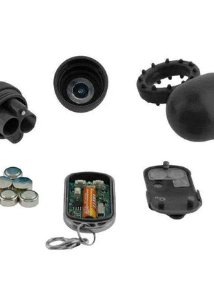 Vibrating Cockring with Remote Control Black shown with textured ring, rounded black control and exposed remote components