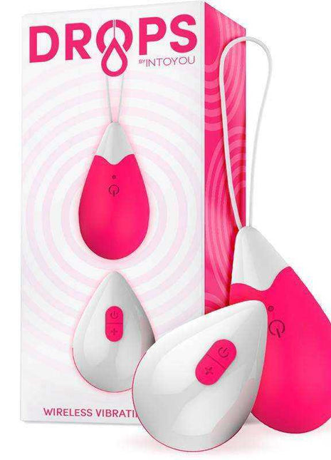 Vibrating Egg in bright pink and white silicone with a flexible cord and matching wireless remote control