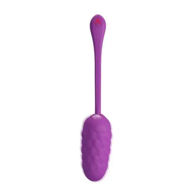 Vibrating Egg USB Silicone Marina in purple with USB charging cable on white background