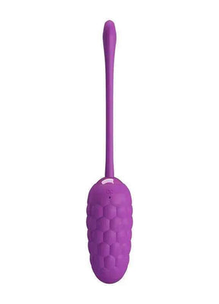 Vibrating Egg USB Silicone Marina in purple with USB charging cable on white background