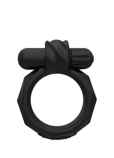Vibrating Ring Maximus Vibe 55 in black silicone showcasing sleek design and compact size for intimate pleasure enhancement