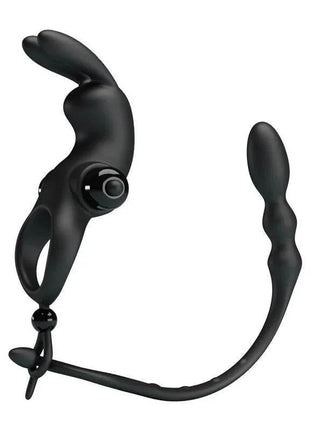 Vibrating ring with butt plug made of body-safe silicone for enhanced couples' pleasure and multiple vibration settings