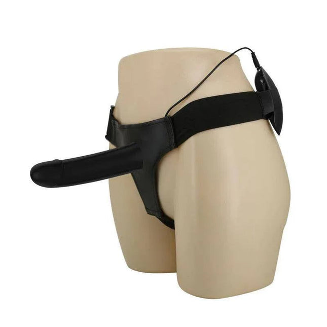 Vibrating Strap On with hollow dildo and adjustable harness for hands-free play and multi-speed remote control
