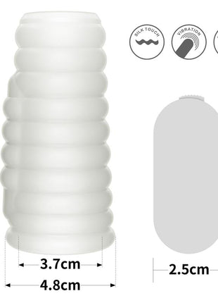 Vibrating TPE Penis Sleeve in white, with a soft ribbed texture and built-in vibration for added stimulation.