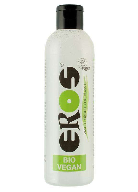 Water Base Lubricant in a white 250 ml bottle with black cap, green accents and BIO VEGAN label