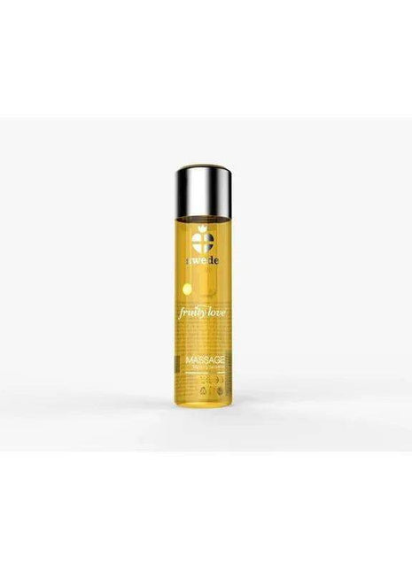 Water Based Tropical Fruity lubricant in a slim yellow bottle with a black cap and white label lettering