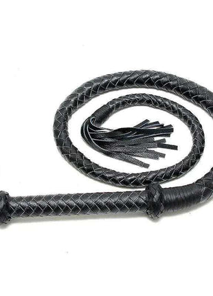 Whip 200 cm with a black braided body, wrapped handle, looped wrist strap and short tassel strands