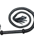 Whip 200 cm with a black braided body, wrapped handle, wrist loop and multi-strand tassel tip