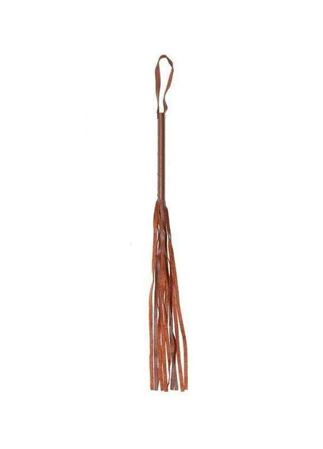 Whip 62 cm. in reddish-brown leather, with a slim loop handle and several long, narrow trailing strands