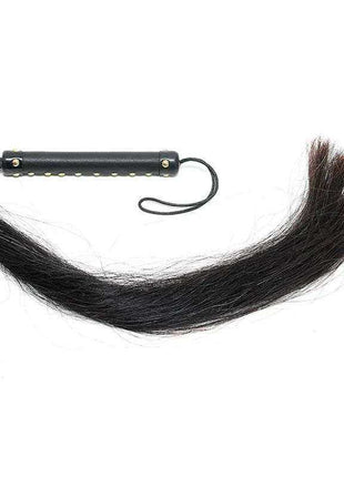 Whip with Horse Hair with long black natural hair and a black studded handle with a wrist loop