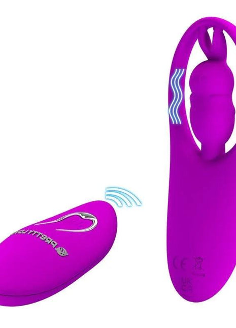 Wild Rabbit Panty Stimulator in bright purple silicone with a rabbit-shaped insert and matching remote control
