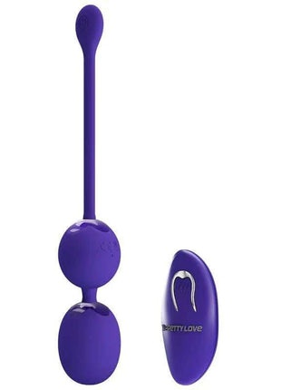 Willie Youth Vibrating kegel balls in purple with a long flexible stem and matching oval remote control