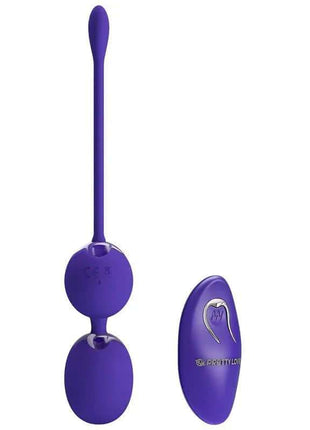 Willie Youth Vibrating kegel balls are purple, smooth and rounded, with a matching oval remote control.