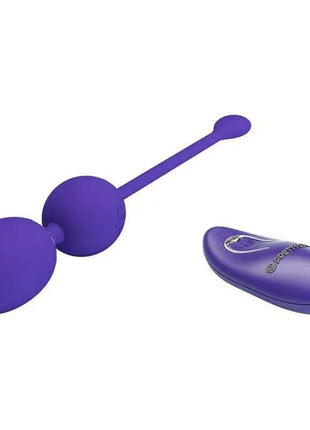 Willie Youth Vibrating kegel balls in purple with a smooth silicone finish and matching oval remote controller