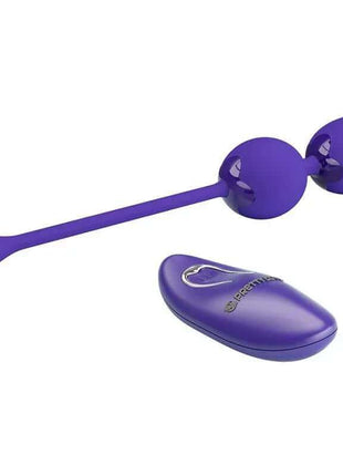 Willie Youth Vibrating kegel balls in purple with a long flexible stem and matching oval remote control