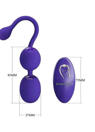 Willie Youth Vibrating kegel balls in purple with a curved cord and matching oval remote control