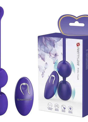 Willie Youth Vibrating kegel balls in glossy purple silicone with a matching oval remote and retail box