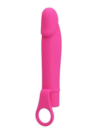 Xiuhcoatl G-spot Vibe Silicone vibrator in bright pink with a smooth curved shaft, raised tip and loop handle.