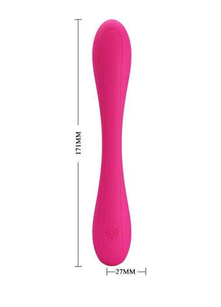 Yedda Vibrator Bendable Pink with a smooth fuchsia body, tapered waist, rounded ends, and a small power button